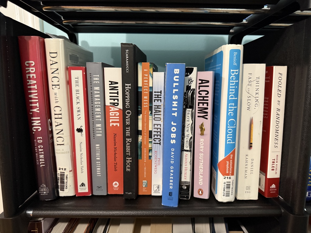 Bookshelf with psychology and creativity titles